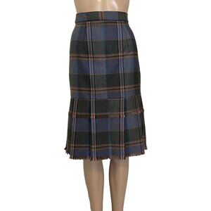 VTG New 70’s Escada SRB 10 Wool Skirt Tartan Plaid Fringe Midi Blue Scottish